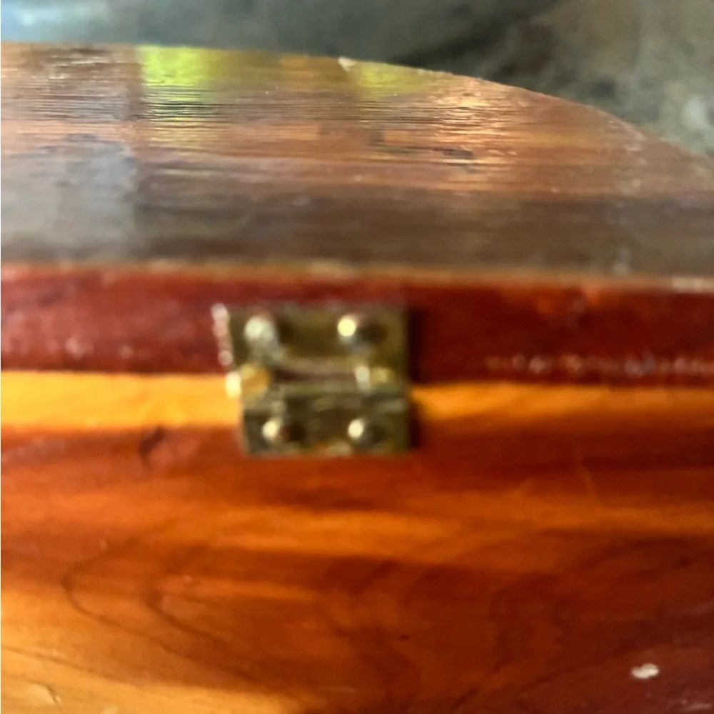 Italian Cedar Trinket Box with Old World Decopauge Scene Boats Port Cows Horses
